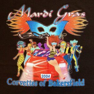 Corvette Mardi Gras 2004 T Shirt Black Cotton Blend Crew Neck Short Sleeve XL